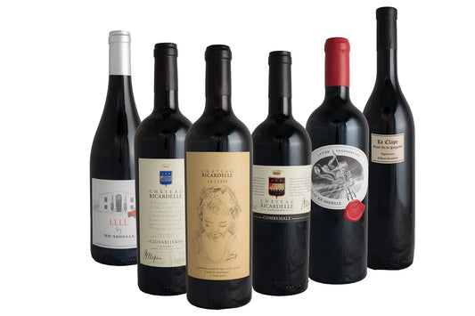 Weinpaket Südfrankreich von Château Ricardelle mit Cuvée Juliette, Combemale Rouge, Closablières, LLLL Cuvée, Vendredi XIII und Vignelacroix Rouge AOP La Clape